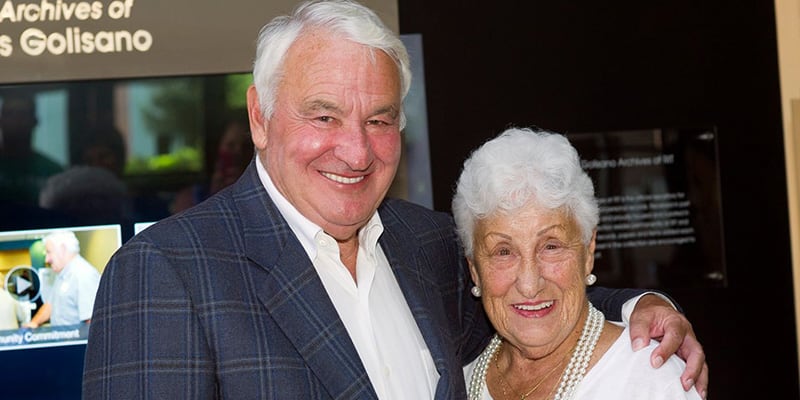 Tom Golisano with his sister Marie at the Golisano Archives at RIT.