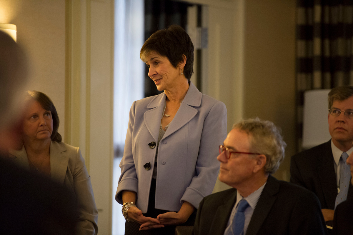 Ann Costello speaking at a board meeting