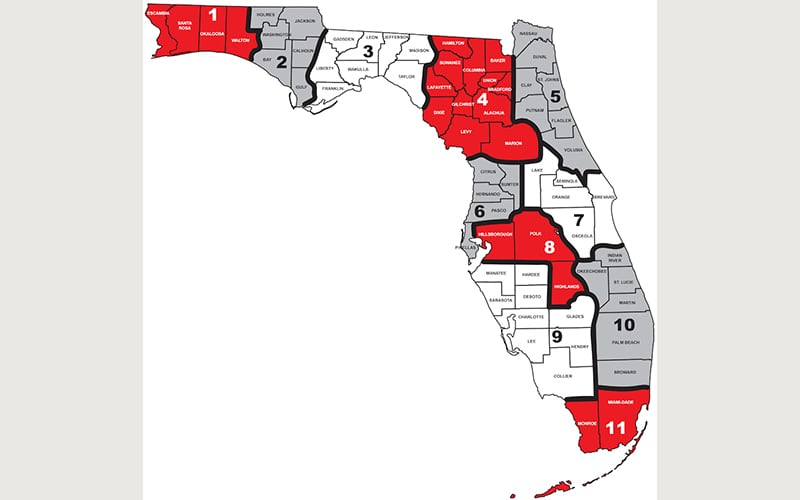 Florida County Area Map