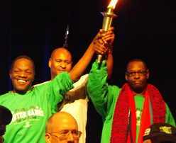 Athletes carrying the torch at the Special Olympics Winter Games.